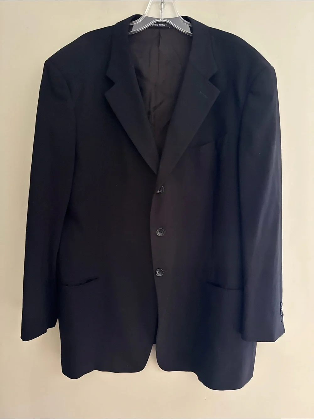 Giorgio Armani Collezioni Mens Blazer 48L Black 100% Wool Geometric Sport Coat